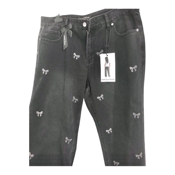 Ashley Mason rhinestones crystal studded bows adorned denim jeans size 7/28 new‎ - Picture 1 of 11